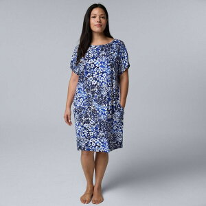 ���F���E�H�� ���f�B�[�X �A���_�[�E�F�A �i�C�g�E�F�A �v���X�T�C�Y �V���c Plusize Simply Vera Wang Cozy Short Sleeve Sleepshirt Blue Ditsy �u���[