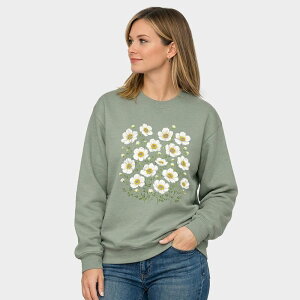 Simply Sage Market ���f�B�[�X �g�b�v�X T�V���c �X�E�F�b�g �O���t�B�b�N Simply Sage Market Watercolor Daisies - Women's Graphic Sweatshirt Sage �Z�[�W
