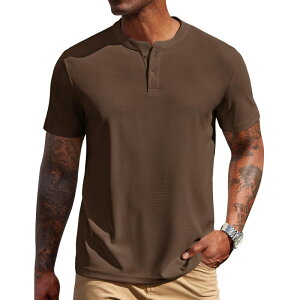 �N�[�t�@���f�B ���f�B�[�X �g�b�v�X T�V���c COOFANDY Men' Henley Shirtshort Sleeve Texture Casual Button Henley Summer Classic Basic Tee Browm