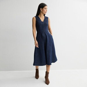 �i�C���E�F�X�g ���f�B�[�X �g�b�v�X �����s�[�X V�l�b�N �~�f�B �f�j�� Women's Nine West V-Neck Denimidi Dress Dark Rinse Denim �f�j��