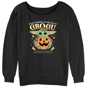 �X�^�[ �E�H�[�Y ���f�B�[�X �g�b�v�X T�V���c �O���t�B�b�N Juniors' Star Wars The Mandalorian Grogu Cutest Pumpkin The Galaxy Graphic Pullover Black �u���b�N