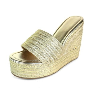 F.C �f�U�C�� ���f�B�[�X �V���[�Y �T���_�� �v���b�g�t�H�[�� F.C Design Juliet-1 Braided Espadrille Platform Wedge Slide Sandals Gold �S�[���h
