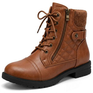 �A���O�� �P�[ ���f�B�[�X �V���[�Y �u�[�c�E���C���u�[�c �A���N�� ���[�X �q�[�� ALLEGRA K Women's Lace-up Ankle Bootside Zipper Buckle Block Heel Combat Boots Brown �u���E��