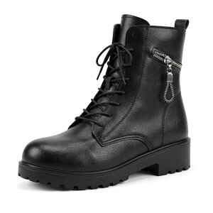 �A���O�� �P�[ ���f�B�[�X �V���[�Y �u�[�c�E���C���u�[�c �A���N�� ���[�X �q�[�� ALLEGRA K Women'side Zipper Ankle Boots Lace-up Chunky Heels Combat Boots Black �u���b�N