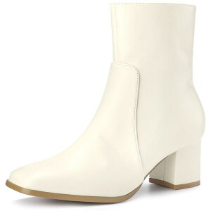 �u���X�t���X�e�b�v ���f�B�[�X �V���[�Y �u�[�c�E���C���u�[�c �A���N�� �q�[�� BLISSFUL STEP Square Toe Side Zip Chunky Heel Ankle Boots for Women Cream �N���[��