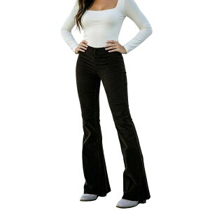 �N���A�t�����[ ���f�B�[�X �{�g���X �J�W���A���p���c �R�[�f�����C �n�C�E�G�X�g ClearFlower Womens High Waist Corduroy Pantstretch Casual Bell Cuff Long Pants Black �u���b�N