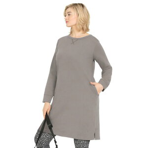 Ellos ���f�B�[�X �g�b�v�X T�V���c �v���X�T�C�Y �p�C�� ellos Women's Plusize French Terry Tunic Dress Taupe Grey �O���[