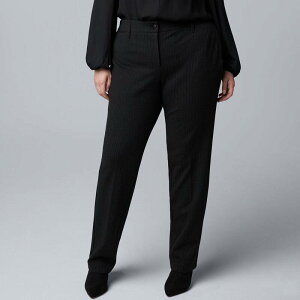 ���F���E�H�� ���f�B�[�X �{�g���X �J�W���A���p���c �v���X�T�C�Y Plusize Simply Vera Wang Mid-Rise Slim Ponte Pants Charcoal Pinstripe A �`���R�[��