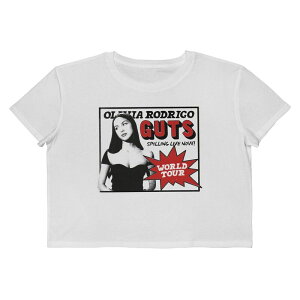 �A�j���L�����N�^�[ ���f�B�[�X �g�b�v�X T�V���c �N���b�v�h �O���t�B�b�N Licensed Character Juniors' Olivia Rodrigo Gutspilling Live Noworld Tour Boxy Cropped Graphic Tee Bright White �z���C�g