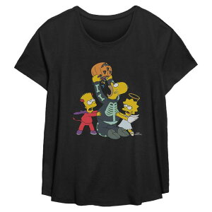 �A�j���L�����N�^�[ ���f�B�[�X �g�b�v�X T�V���c �v���X�T�C�Y �O���t�B�b�N Licensed Character Plusize The Simpsons Homer Bart & Lisa Halloween Costumes & Candy Flowy Graphic Tee Black �u���b�N