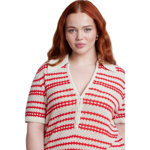 �G���N�C ���f�B�[�X �A�E�^�[ �j�b�g�E�Z�[�^�[ �v���X�T�C�Y ELOQUII Women's Plusize Pointelle Stripe Boxy Sweater Top Berry Stripe �X�g���C�v