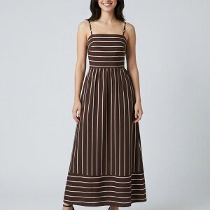 �A���i�J�V ���f�B�[�X �g�b�v�X �����s�[�X �m�[�X���[�u �}�L�V Anna-Kaci Women'striped Square Neck Sleeveless Maxi Dress with Fitted Bodice Adjustable Straps Coffee �R�[�q�[