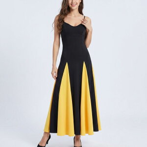 �A���i�J�V ���f�B�[�X �g�b�v�X �����s�[�X �~�f�B �J���[�u���b�N Anna-Kaci Women'spaghetti Strap Colorblock Fit and Flare Midi Dress Yellow �C�G���[