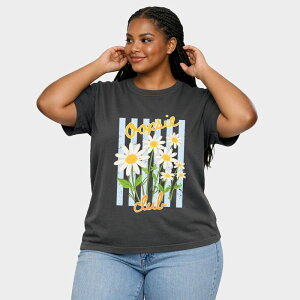 Simply Sage Market ���f�B�[�X �g�b�v�X T�V���c �v���X�T�C�Y �O���t�B�b�N Simply Sage Market Oopsie Daisy Club Stripes - Women's Plusized Garment Dyed Graphic T-Shirt Pepper �X�g���C�v