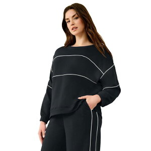 Ellos ���f�B�[�X �g�b�v�X T�V���c �v���X�T�C�Y �X�E�F�b�g �t���[�X Ellos Plusize Studio Piped Boxy Fleece Sweatshirt Black �u���b�N