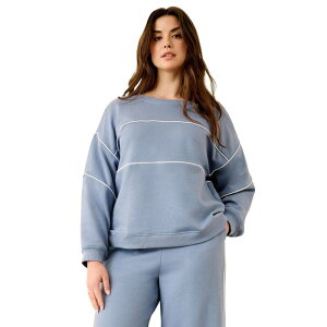 Ellos ���f�B�[�X �g�b�v�X T�V���c �v���X�T�C�Y �X�E�F�b�g �t���[�X Ellos Plusize Studio Piped Boxy Fleece Sweatshirt Pale Indigo �C���f�B�S