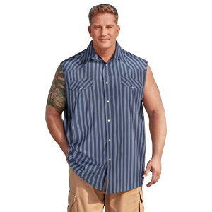 �L���O�T�C�Y ���f�B�[�X �g�b�v�X T�V���c �g�[�� Kingsize Men's Big & Tall Western Snap Front Muscle Shirt Navy Stripe �l�C�r�[