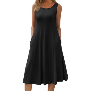 �W�[�O�[ ���f�B�[�X �g�b�v�X �����s�[�X �~�f�B �m�[�X���[�u Zeagoo Womensummer Midi Dressesleevelessundress Long Flare Dress Black �u���b�N