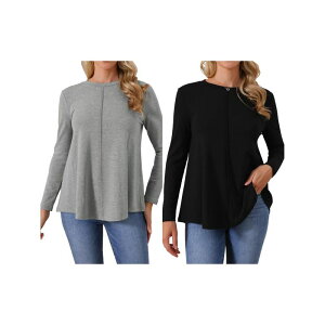�C���X�p�C�A �V�b�N ���f�B�[�X �g�b�v�X �V���c �N���[�l�b�N INSPIRE CHIC 2 Packs Women's Long Sleeve Tops Crewneck Babydoll Shirt Stylish Casual Top Daily Fall Outfits Black Grey �u���b�N