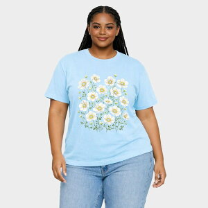 Simply Sage Market ���f�B�[�X �g�b�v�X T�V���c �v���X�T�C�Y �O���t�B�b�N Simply Sage Market Watercolor Daisies - Women's Plusized Garment Dyed Graphic T-Shirt Chambray