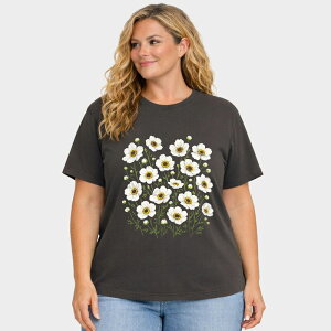 Simply Sage Market ���f�B�[�X �g�b�v�X T�V���c �v���X�T�C�Y �O���t�B�b�N Simply Sage Market Watercolor Daisies - Women's Plusized Garment Dyed Graphic T-Shirt Pepper