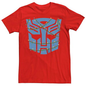 �A�j���L�����N�^�[ ���f�B�[�X �g�b�v�X T�V���c �O���t�B�b�N Licensed Character Men's Transformers Autobot Emblem Christmas Lights Graphic Tee Red ���b�h