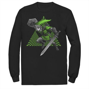 �A�j���L�����N�^�[ ���f�B�[�X �g�b�v�X T�V���c �g�[�� Licensed Character Big & Tall The Legend of Zelda Green Triforce Link Long Sleeve Black �u���b�N