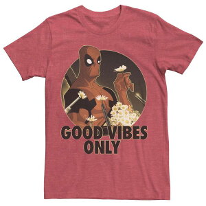 �A�j���L�����N�^�[ ���f�B�[�X �g�b�v�X T�V���c �O���t�B�b�N Licensed Character Men's Marvel Comics Retro Deadpool Good Vibes Only Flowers Circle Graphic Tee Red Heather �w�U�[