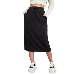 �R�W���C�� ���f�B�[�X �{�g���X�J�[�g Kojooin Women Casual Elastic Drawstring Sweat Skirt with Pocket Black �u���b�N