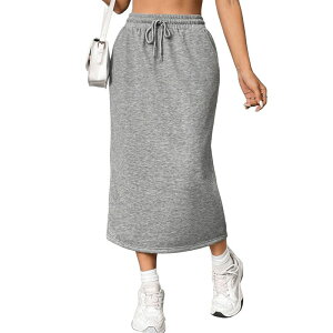 �R�W���C�� ���f�B�[�X �{�g���X�J�[�g Kojooin Women Casual Elastic Drawstring Sweat Skirt with Pocket Grey �O���[