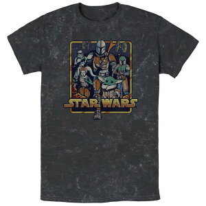 �A�j���L�����N�^�[ ���f�B�[�X �g�b�v�X T�V���c �O���t�B�b�N Licensed Character Men's The Mandalorian Mando's Team Group Shot Bombard Wash Graphic Tee Black �u���b�N