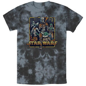 �A�j���L�����N�^�[ ���f�B�[�X �g�b�v�X T�V���c �O���t�B�b�N Licensed Character Men's The Mandalorian Mando's Team Group Shot Bombard Wash Graphic Tee Black Charcoal �u���b�N