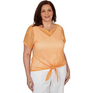 �n�[�c�I�u�p�[�� ���f�B�[�X �g�b�v�X T�V���c �v���X�T�C�Y �j�b�g Hearts of Palm Plusize Fun In The Sun Solid Textu red Knit Sleeve Top Tangerine �^���W�F����