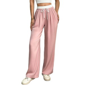 �N���A�t�����[ ���f�B�[�X �{�g���X �J�W���A���p���c ���C�h���b�O �n�C�E�G�X�g ClearFlower Women �f s Wide Leg Pants Elastic Drawstring High Waistrousers Lightweight Flowy Casual Pants Pink �s���N