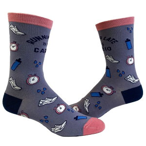 �N���C�W�[�h�b�O T�V���c ���f�B�[�X �A���_�[�E�F�A �C�� �O���t�B�b�N Crazy Dog T-Shirts Women's Running Late Is My Cardio Socks Funny Fitness On Time Graphic Novelty Footwear Grey �O���[