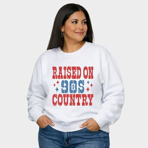 Simply Sage Market ���f�B�[�X �g�b�v�X T�V���c �v���X�T�C�Y �X�E�F�b�g �O���t�B�b�N Simply Sage Market Raised On 90s Country Stars - Women's Plusized Graphic Sweatshirt White �z���C�g
