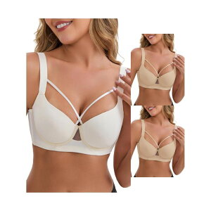 �C���X�p�C�A �V�b�N ���f�B�[�X �A���_�[�E�F�A �u���W���[ INSPIRE CHIC 3 Packs Women's 3/4 Cupush-Up Underwire Support Front Cross Lingerie Adjustable Straps Bras Grey Light Beige �O���[