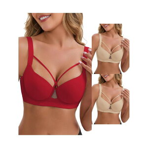 �C���X�p�C�A �V�b�N ���f�B�[�X �A���_�[�E�F�A �u���W���[ INSPIRE CHIC 3 Packs Women's 3/4 Cupush-Up Underwire Support Front Cross Lingerie Adjustable Straps Bras Grey Rose Red �O���[