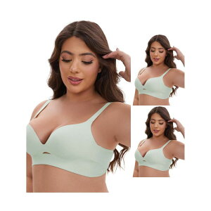 �C���X�p�C�A �V�b�N ���f�B�[�X �A���_�[�E�F�A �u���W���[ V�l�b�N �~�j INSPIRE CHIC 3 Packs Women's Wireless Deep V-Neck Push Up Minimizers Adjustable Spaghetti Straps No Show Bras Green �O���[��