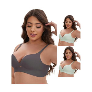 �C���X�p�C�A �V�b�N ���f�B�[�X �A���_�[�E�F�A �u���W���[ V�l�b�N �~�j INSPIRE CHIC 3 Packs Women's Wireless Deep V-Neck Push Up Minimizers Adjustable Spaghetti Straps No Show Bras Green Dark Gray �O���[