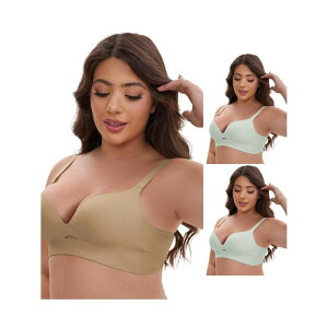 �C���X�p�C�A �V�b�N ���f�B�[�X �A���_�[�E�F�A �u���W���[ V�l�b�N �~�j INSPIRE CHIC 3 Packs Women's Wireless Deep V-Neck Push Up Minimizers Adjustable Spaghetti Straps No Show Bras Green Khaki �O���[��