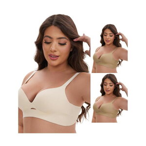 �C���X�p�C�A �V�b�N ���f�B�[�X �A���_�[�E�F�A �u���W���[ V�l�b�N �~�j INSPIRE CHIC 3 Packs Women's Wireless Deep V-Neck Push Up Minimizers Adjustable Spaghetti Straps No Show Bras Khaki Light Beige �J�[�L