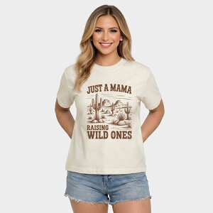 Simply Sage Market ���f�B�[�X �g�b�v�X T�V���c Simply Sage Market Just A Mama Raising Wild Ones - Women's Relaxed Boxy Tee Pearl �p�[��