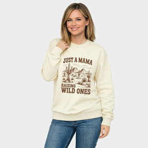 Simply Sage Market ���f�B�[�X �g�b�v�X T�V���c �X�E�F�b�g �O���t�B�b�N Simply Sage Market Just A Mama Raising Wild Ones - Women's Graphic Sweatshirt Ivory �A�C�{���[