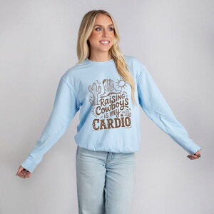 Simply Sage Market ���f�B�[�X �g�b�v�X T�V���c �X�E�F�b�g Simply Sage Market Raising Cowboys Is My Cardio - Women's Lightweight Garment Dyed Sweatshirt Hydrangea