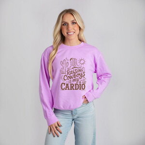Simply Sage Market ���f�B�[�X �g�b�v�X T�V���c �X�E�F�b�g Simply Sage Market Raising Cowboys Is My Cardio - Women's Lightweight Garment Dyed Sweatshirt Neon Violet �o�C�I���b�g