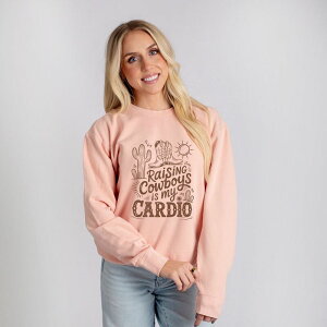Simply Sage Market ���f�B�[�X �g�b�v�X T�V���c �X�E�F�b�g Simply Sage Market Raising Cowboys Is My Cardio - Women's Lightweight Garment Dyed Sweatshirt Peachy