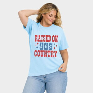 Simply Sage Market ���f�B�[�X �g�b�v�X T�V���c �v���X�T�C�Y �O���t�B�b�N Simply Sage Market Raised On 90s Country Stars - Women's Plusized Garment Dyed Graphic T-Shirt Chambray
