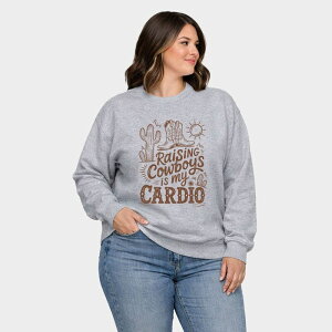 Simply Sage Market ���f�B�[�X �g�b�v�X T�V���c �v���X�T�C�Y �X�E�F�b�g �O���t�B�b�N Simply Sage Market Raising Cowboys Is My Cardio - Women's Plusized Graphic Sweatshirt Graphite �O���t�@�C�g
