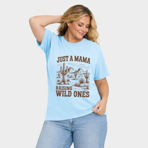 Simply Sage Market ���f�B�[�X �g�b�v�X T�V���c �v���X�T�C�Y �O���t�B�b�N Simply Sage Market Just A Mama Raising Wild Ones - Women's Plusized Garment Dyed Graphic T-Shirt Chambray